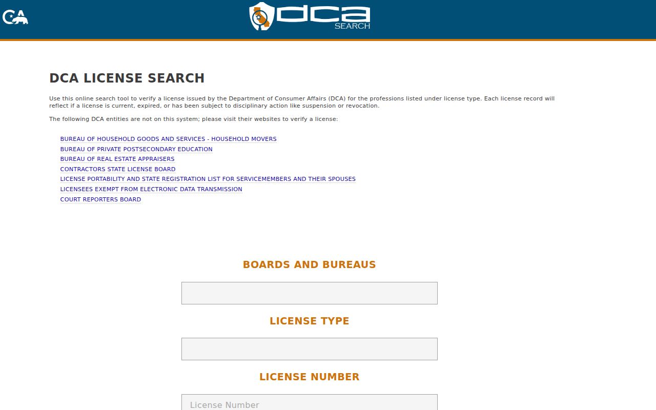 Danville resident lookup California professional license search