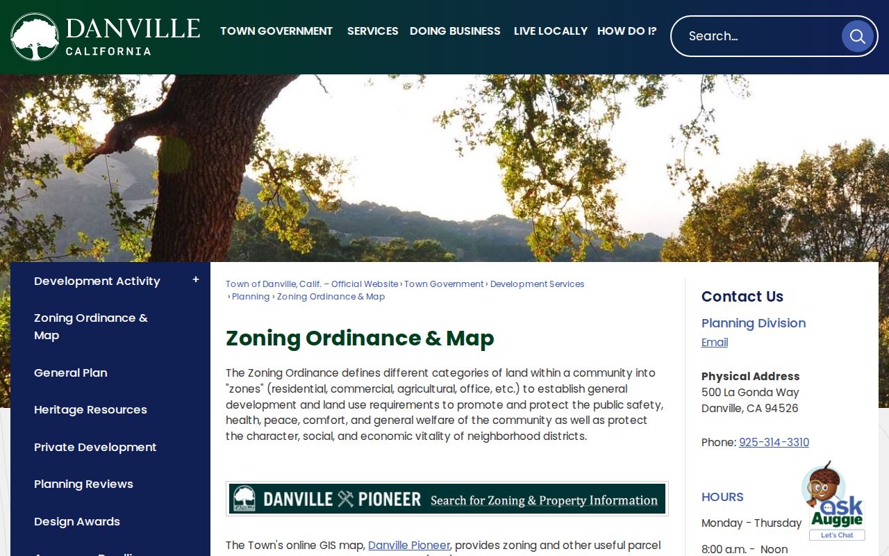 Danville street directory Pioneer zoning and parcel search